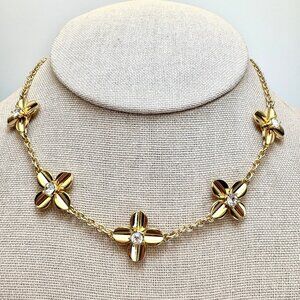VTG Gold Tone Banana Republic Daisy Flower Crystal Station Necklace 14 -18" L